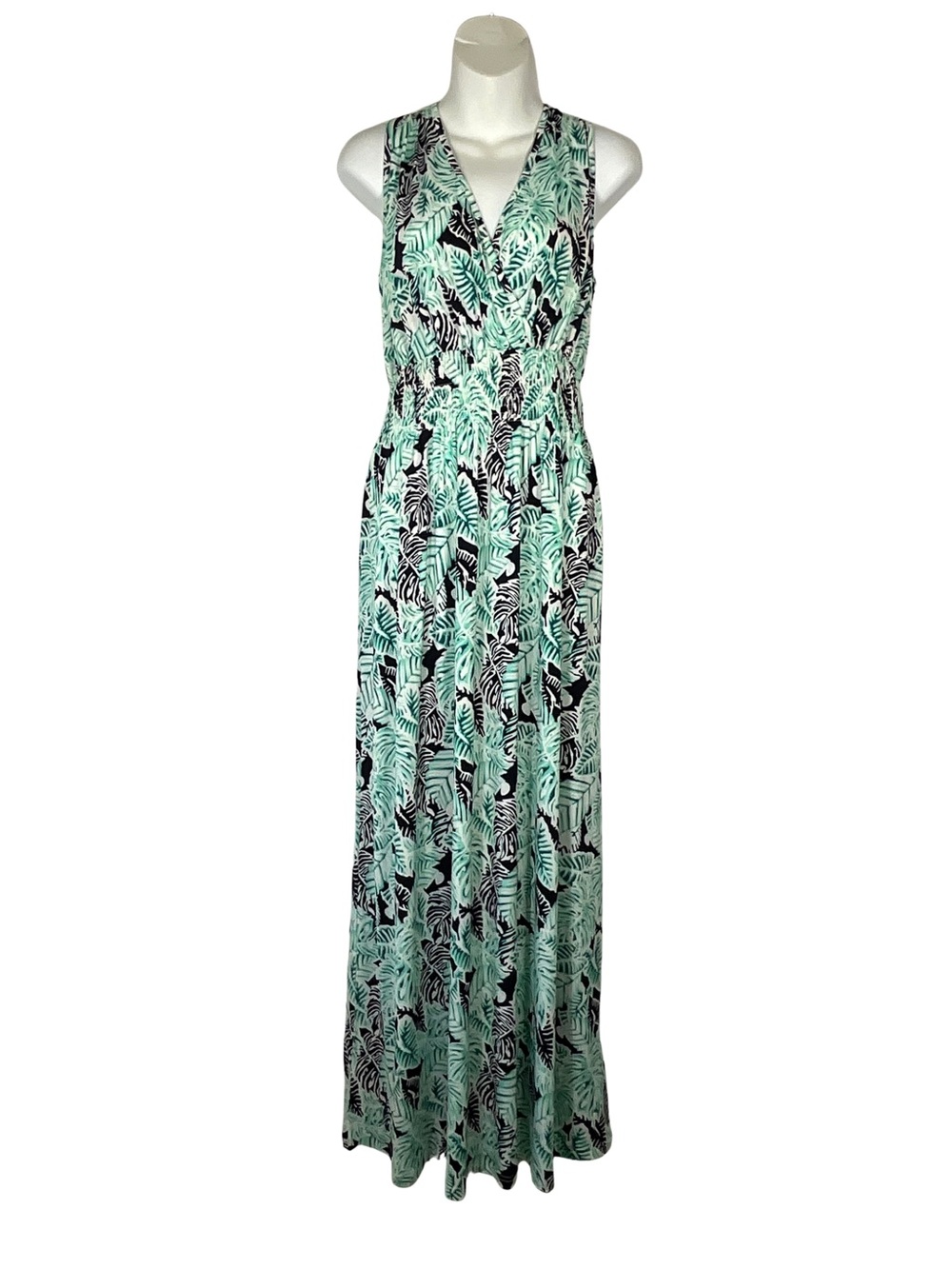 Kranda Dress Size XL Green Tropical Sleeveless Maxi Dress with V-Neck